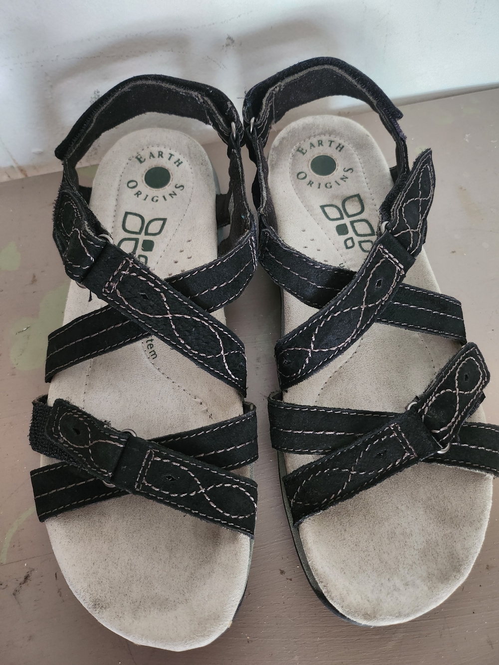 Earth Origins Black Women's,size 9.5 Multi-Strap Comfort Sandals